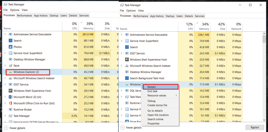 مرحله اول ریستارت کردن windows explorer