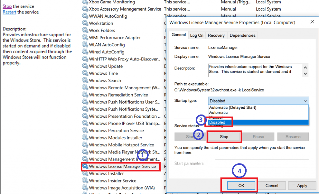 Disable کردن windows license manager