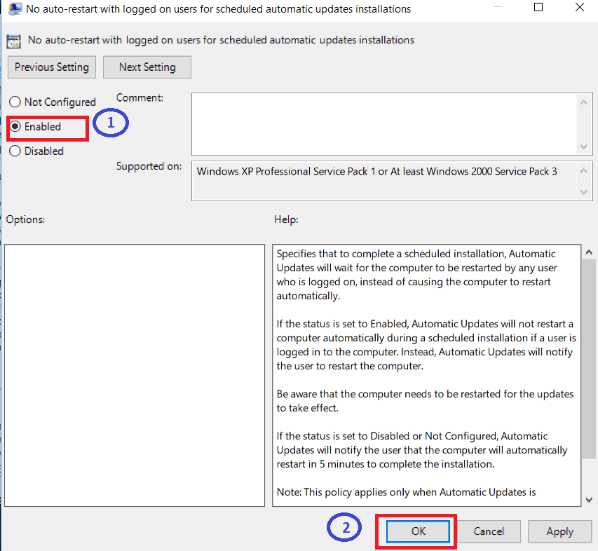 Enable کردن no auto-restart