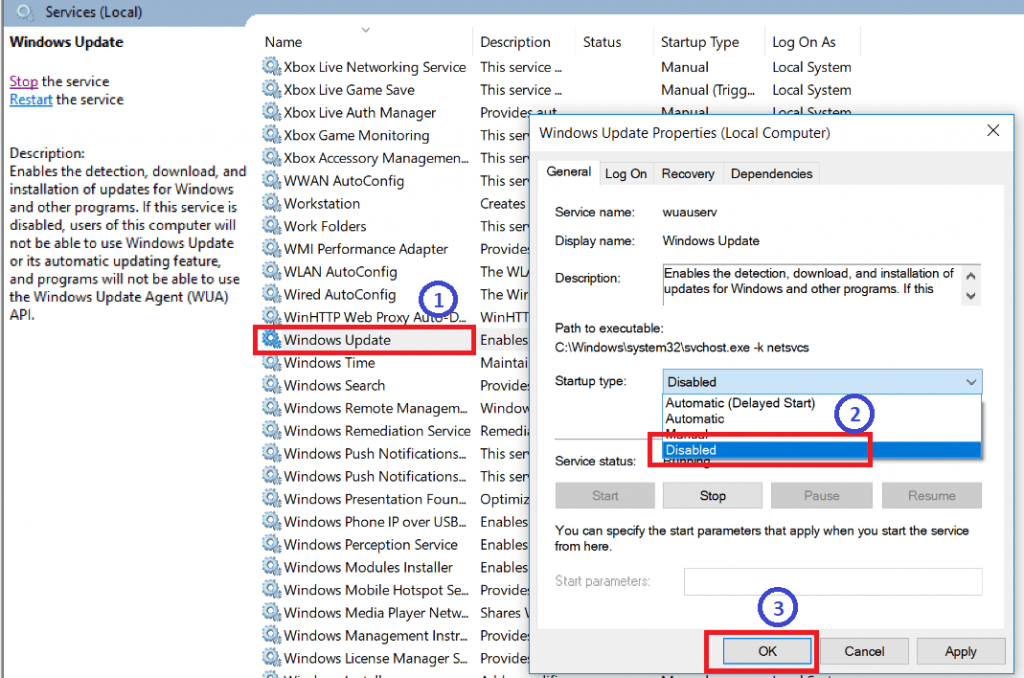 Disable کردن windows update
